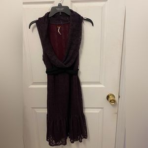 Free People Purple scoop neck knit lace dress